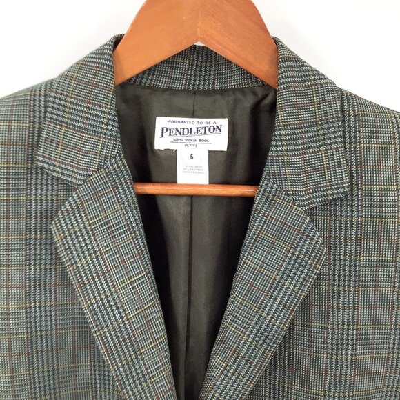 Pendleton Women's Blazer Green Plaid Size 6P 100% Virgin Wool Tailored - Picture 2 of 5